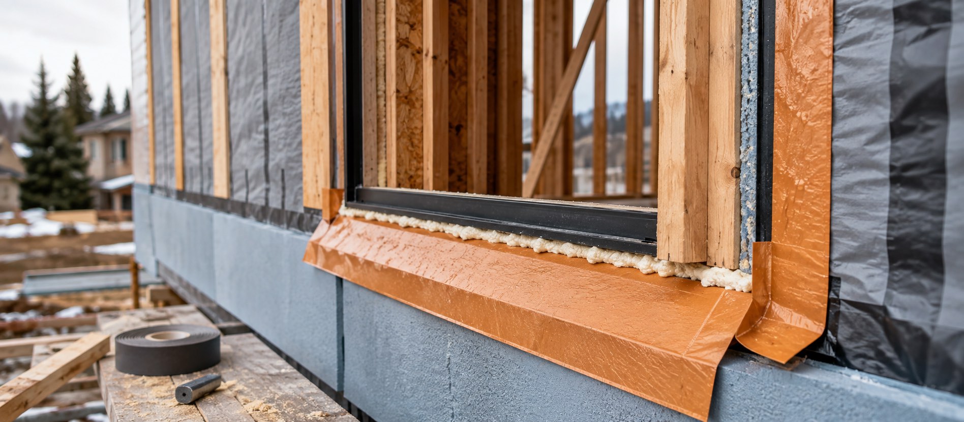 Window rough opening being air-sealed during installation